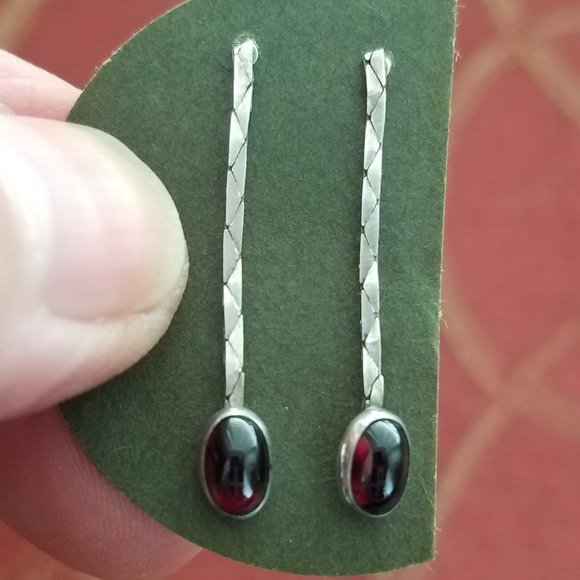 Red Garnet Dangling Earrings w/Sterling Silver - Picture 3 of 4